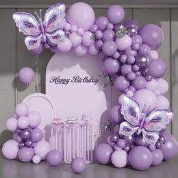 Butterfly Balloon Arch Garland Kit Purple Balloons with Foil Butterfly for Girls Birthday Wedding Mothers Day Party Decoration 240429