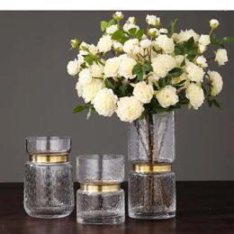 Vases Creative Glass Vase Golden Flower Arrangement Transparent Hydroponics Home Decoration Wedding Accessories