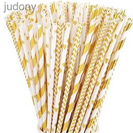 Disposable Plastic Tableware 25 pieces of disposable desktop software with gold paper rope points drinking straw WX
