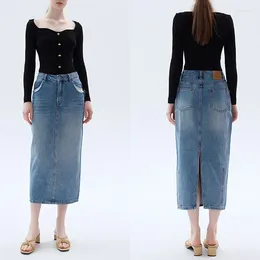 Women's Pants Women Spliced Cut Pocket Split Denim Long Skirt
