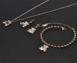 Earrings Necklace Bear Stainless Steel Without Fading Cute Simple Rose Gold Clavicle Chain Women Earings Bracelet Anket Jewelry 6797432