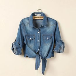 Spring Summer Korean Style Short Shawl Shirt Women Denim Bow Jeans Small Cape Shirts BS063 240423