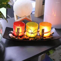 Candle Holders 3 Decorative Rocks And Tray Home Decor Set For Bathroom Decorations