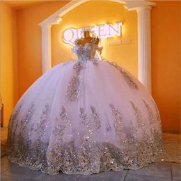 Gown Straps Sparkly Spaghetti Ball Quinceanera Dresses Sleeveless Sequined Appliques Crystal Lace-Up Sweet 16 Vestidos De 15 Ano
