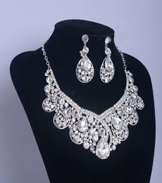 Retro Vintage Designer Water Drop Wedding Jewelry Clear Austrian Crystal Rhinestone Earrings Necklace Jewelry Sets1068284