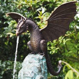 Garden Decorations Style Dragon Statue Fountain Ornament Resin Water Feature Sculpture