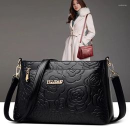 Shoulder Bags Women's Flower Print Textured Leather Winter Elegant Small Square Messenger Bag Ladies Luxury Designer Handbags