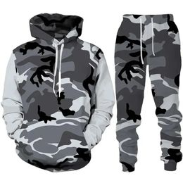 Camouflage Hoodie 3D Print Tracksuit Set Man Hoodie Pants 2pcs Set Outdoor Fitness Sportswear Casual Mens sportswear clothing 240426