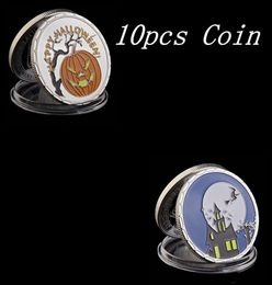 10pcs Happy Halloween Party Silver Plated Coins Craft Fluorescence Pumpkin Window Fluorescent Fantasy Gift3081376