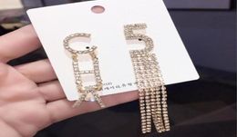 High Quality Woman Fashion 18K Gold Plated Charm Stud Earrings Brand Designer Letter Crystal Rhinestone Ear Loop Women Party Weddi1998343