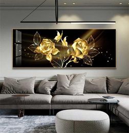 Black Golden Rose Flower Butterfly Abstract Wall Art Canvas Painting Poster Print Horizonta Picture for Living bedRoom Decor 211028130947