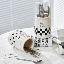 Kitchen Storage Functional Rack Sanitary Kitchenware Solutions Dustproof Chopstick Bucket With Lid Utensil