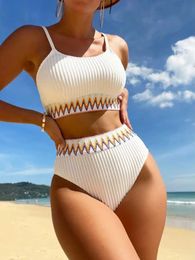 Women's Swimwear Sexy High Waist Swimsuit Women White Bikini 2023 Patchwork Swimwear Female Biquini Brazilian Bikini Set Beachwear Bathing Suit Y240429