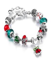 Favour Christmas Santa Bell Charm Bracelets DIY Jewellery Making Green Xmas Tree Silver Colour Alloy Crystal Bead Bracelet3360642