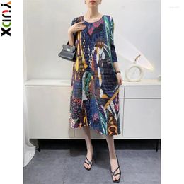 Party Dresses YUDX Miyake Fashion Printed Pleated Women's Mid-Length Comfortable Loose Plus Size Skirt 2024 Summer