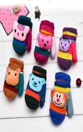 Updated Colourful Cartoon Animal Head Children Double Gloves Autumn And Winter Hanging Rope Thick Glove Boy Girl Baby Warm Mittens6140314