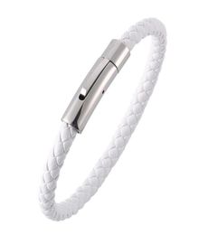 6MM Thick Mens Womens Braided PU Leather Intital Rope Wire Bracelet Magnetic Clasp White RopeSilver Buckle8298126