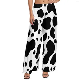 Women's Pants Black And White Cow Print High Waist Spots Pattern Office Wide Women Oversize Streetwear Straight Trousers