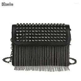 Shoulder Bags Diinovivo Punk Style Rivet Messenger For Women Bag 2024 Fashion Tassel Crossbody PU Small Flap WHDV1798