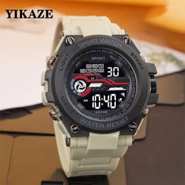 Wristwatches YIKAZE Men's Sports Watch Waterproof Man Sport Watches Multifuction LED Digital Military Alarm Clock Electronic Wristwatch