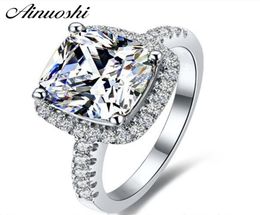 AINUOSHI Luxury 3 Carat Engagement Halo Rings Princess Stlye Cushion Cut Anelli Donna 925 Sterling Silver Women Wedding Jewellery Y22284599