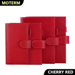 Moterm Firm Pebbled Grain Leather Cherry Red Color Genuine Cowhide Planner Rings Notebook Cover Diary Agenda Organizer Journey 240415