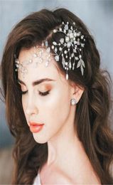 Pearl Headband Forehead Hair Chain Jewelry Wedding Bridal Flower Tiara Crown Hair Accessories Party Prom Headdress Silver Head Pie8161538