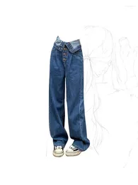 Women's Jeans Blue Vintage Wide Leg High Waist Baggy Cowboy Pants For Woman Y2k Korean Streetwear Harajuku Loose Denim Trousers