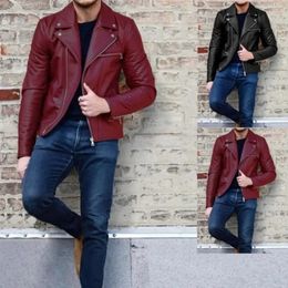 Jacket Fashion Autumn Winter Men Leather Long Sleeve Lapel Clothing Casual Loose Male Fit Motorcycle Coat with Zipper 240426