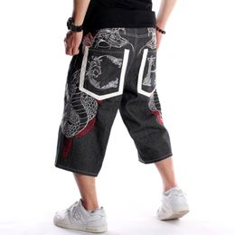 Men's Jeans Summer Loose Wide Leg Men Short Hip-Hop Male Skateboard Swag Baggy Capri Pants Black Denim Shorts Big Size 30-46 272n