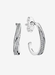 Clear CZ stone pave Wave Hoop Earrings Women's Sparkling Wedding Gift with Original box for 925 Sterling Silver Earring sets1055470