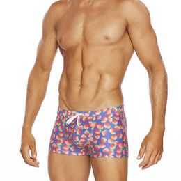 Men's Swimwear New hot mens strawberry swimsuit sexy boxer underwear surfboard beach shorts Q240429