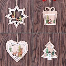 Christmas Decorations DIY Tree Decoration Supplies Hollow Hanging Ornaments Wooden Santa Snowman Reindeer Pendants For Xmas Party FZ236