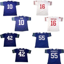 16 Joe Montana 42 Chris Warren 55 Brian Bosworth 10 Jim Zorn Stitched Football Jersey Blue colour White Men Jersey S-XXXL 206h