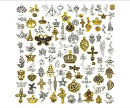 100PCS Whole Bulk Lots Jewelry Making Charms Mixed Antique SilverGolden Alloy Charms Pendants DIY for Necklace Bracelet Jewel4559962