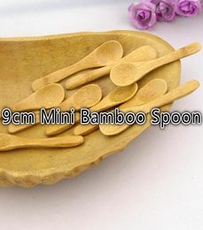 Whole 100pcslot 9cm Mini Wooden Bamboo Spoon Lovely Seasoning Spoon Ice Cream Spoon9113489