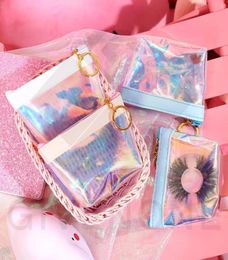 Wholesale Fashion Eyelash Packaging PU Soft Eyelash Bag With Tray Holographic Transparent Jelly Coin Purse Zipper Bag5073070