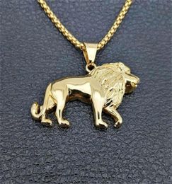 Stainless Steel Lion Necklace for WomenMenGold Colour Lions Head Pendant Animal JewelryAfrica Lion Ethiopian Gift 20101484285197766219