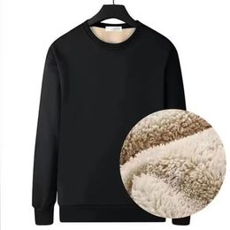 Men Sweatshirt Fleece Lining Tops Thickened Warm Mens Oneck Pullover for Autumnwinter Solid 240430