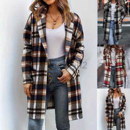 Women's Jackets designer Coats new Woollen coat, medium length frosted plaid coat with pockets style plaid coat for women Women's Outerwear