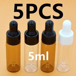 Storage Bottles 5Pcs 5ml Amber/Clear Glass Dropper Mini Essential Oils Vials Bottle For Sample Cosmetic Perfume Travel