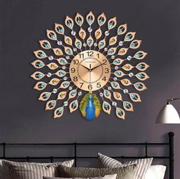 Modern 3D Diamond Crystal Quartz Peacock Wall Clocks for Home Living Room Decor Large Silent Wall Clock Art Crafts252j7334941