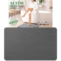 Set of 2 Diatomaceous Earth Stone Bath Mats - Anti-Slip, Super Absorbent, Quick Drying, Easy to Clean - Natural Dark Grey Bathroom Floor Mats 81.28cm x 50.80cm