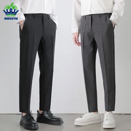 2024 Men's Suit Pants Stretch Slim Business Office Non-iron Elastic Waist Classic Korean Grey Casual Trouser Plus Size 40 42 240415