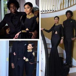 Party Dresses 2024 Sexy Mermaid South African Black Girls Prom Dress Appliqued Long Sleeves Formal Pageant Evening Gown Plus Size
