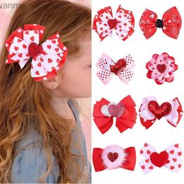 Hårtillbehör Oaoleer 1-2st Sweet Girl Valentines Day Love Hair Bow Clip Söt mousserande paljett Hår tårar Childrens Hårtillbehör WX