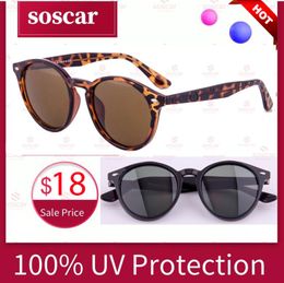 Round Vintage Sunglasses Women Soscar Brand Designer Sunglass for men Top quality Plank Frame Glass Lens with Original Leather Box2529308