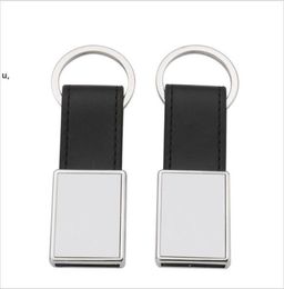 DHL Personalized Metal Keychain Favor Sublimation Houseshape Keyring with PU Leather Ring Unique Rectangle Souvenir Key Pendant R9998144