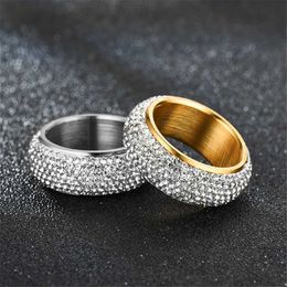 Band Rings Hip Hop Iced Out BlRGold Silver Stainless Steel CZ Cubic Zirconia Wedding Ring J240429