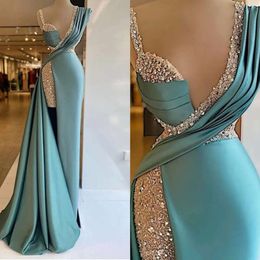 Sjöjungfru Dubai v kväll fantastiska klänningar nack glitter mantel de soiree split arabisk prom klänning kvinnliga festklänningar